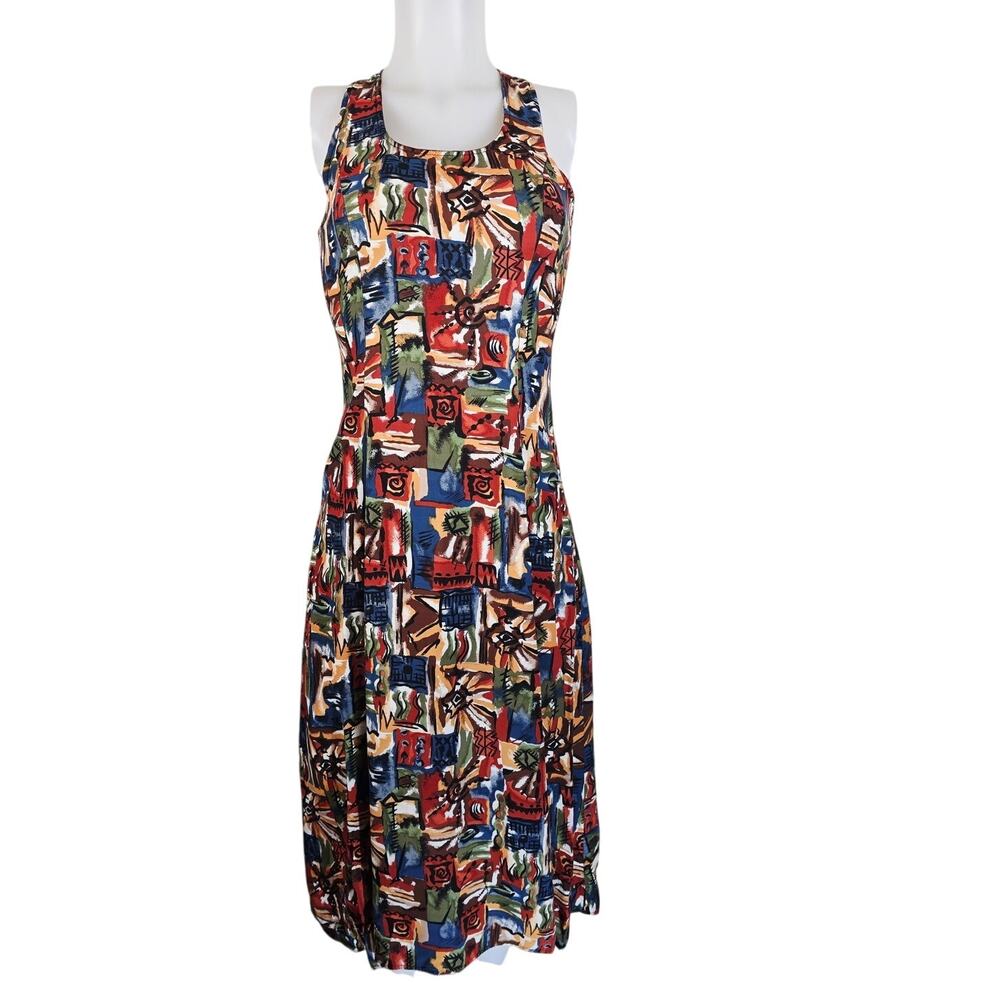 Switch USA Green Blue Yellow Criss Cross Fit Flare Women's Dress 3 - M